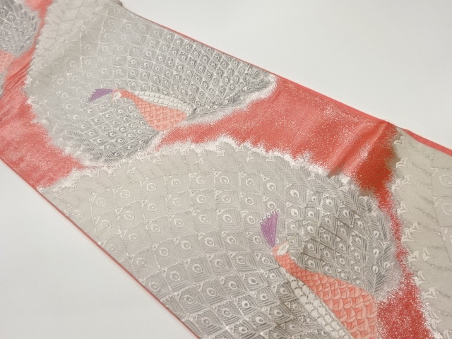 JAPANESE KIMONO / VINTAGE FUKURO OBI / WOVEN PEACOCK